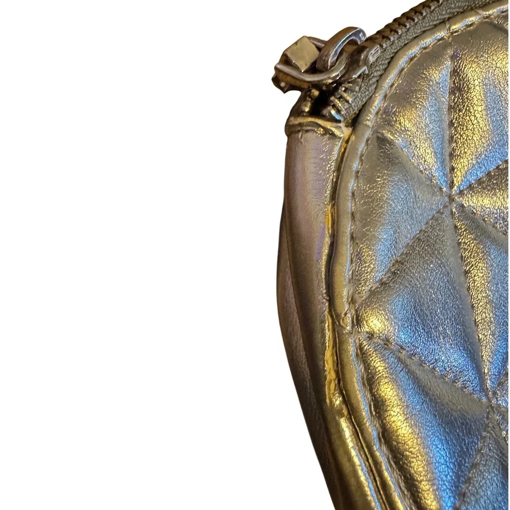 Guess Laiken Mini Round Crossbody Bag Quilted Metallic Design  adjustable‎ strap